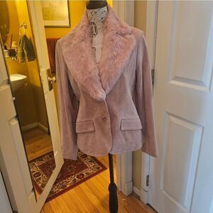 DUSTY PINK SUEDE JACKET W/โMATCHING FUR COLLAR